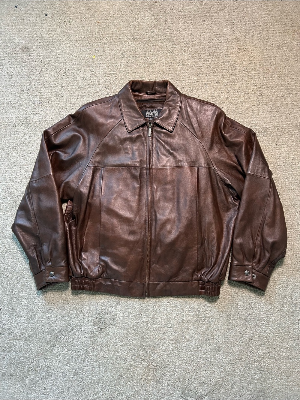 Wilsons Leather Pelle Studio XL Brown Leather Bomber Removable Liner Jacket